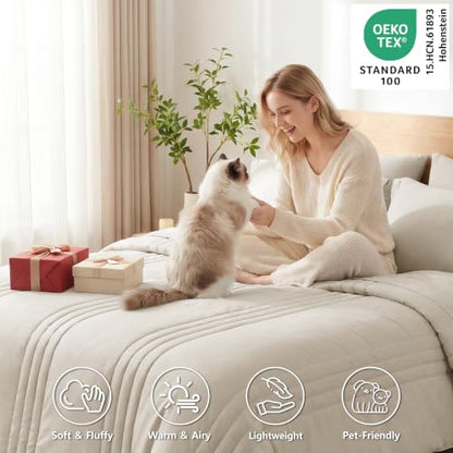 Super King Comforter Set Beige - Oversized 120x120 Bed in a Bag | Fuller King-Bed Coverage, 240GSM Down-Alternative Fill, 14" Deep-Pocket Sheets, Shams & Pillowcases, Lightweight - color: Beige, size: Super King