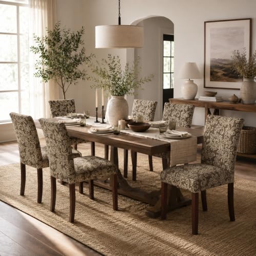 HomePop Classic Parsons Dining Chair, Pack of 2, Brown Jacobean Print - color: Brown Jacobean Print, style: Pack of 2
