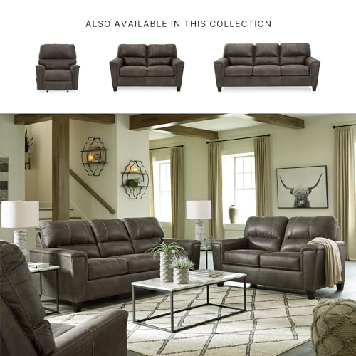 Signature Design by Ashley Modern Faux Leather Loveseat, Small Sofa, Gray | Sag-resistant proprietary platform foundation, Compact 61-inch profile for tight spaces, Navi Series - color: Grey, style: Loveseat
