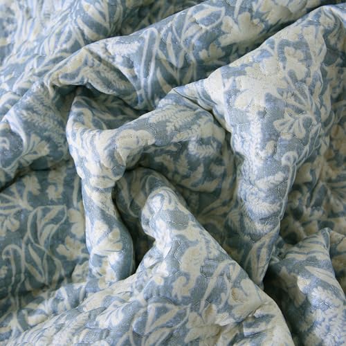 DURLENGEN Botanical Quilt Set King Size 3Pcs, Bluish Grey Printed with Beige Leaves Pattern,Soft Polyester Lightweight Bedspread for All Season Layering(King 106x96,Beige Botanical) - color: Beige Botanical, size: King(106" x 96")