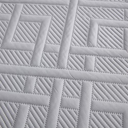 CHIXIN Quilt Queen Size - Geometric Pattern Bedspread Coverlet Set - Modern & Contemporary Style Bedding Cover, Ultrasonic Quilting, Reversible, Lightweight, 4 Piece, Light Grey - color: 1- Grey, size: Full/Queen(90"x92")