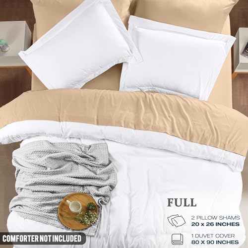 Duvet Cover Full, 3 Piece Cotton Like Polyester With Zipper Closure, White | Extra Soft and Breathable, Wrinkle & Fade Resistant, Includes Duvet Cover and 2 Pillow Shams, Comforter Not Included, OekoTex - color: White, size: Full - Duvet Cover Set
