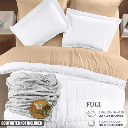 Duvet Cover Full, 3 Piece Cotton Like Polyester With Zipper Closure, White | Extra Soft and Breathable, Wrinkle & Fade Resistant, Includes Duvet Cover and 2 Pillow Shams, Comforter Not Included, OekoTex - color: White, size: Full - Duvet Cover Set