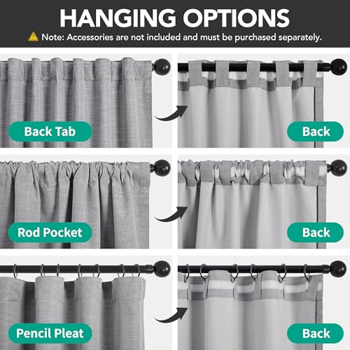 Deconovo Faux Linen 100% Blackout Curtains with Hidden Tabs & Pleat Tape, Tiebacks Included, Thermal Insulated Noise-Reducing Drapes for Bedroom & Living Room, Light Grey, 50W x 63L, 2 Panels - color: Linen Total Blackout - Grey, size: 50"W x 63"L (Pack o