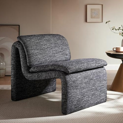 Modway Lume Curved Lounge Chair in Charcoal Boucle Fabric – Modern Upholstered Armless Accent Chair with Padded Cushion - Unique Slipper Chair for Bedroom or Living Room - color: Charcoal
