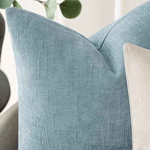Foindtower Pack of 2 Textured Chenille Throw Decorative Pillow Covers Square Accent Solid Cushion Cover Neutral Farmhouse Pillow Case for Couch Sofa Bedroom Living Room 16x16 Inch,Sky Blue - color: Sky, size: 16" x 16" (Pack of 2)