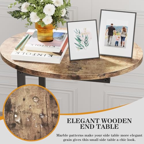 C Shaped End Table,Oval Couch Sofa Side Table for Bed Slide Under Couch, Wood Small Round Snack Table with Metal Frame, TV Tray Table for Small Space, Living Room,Easy Assembly(Brown) - color: Oak Brown+black