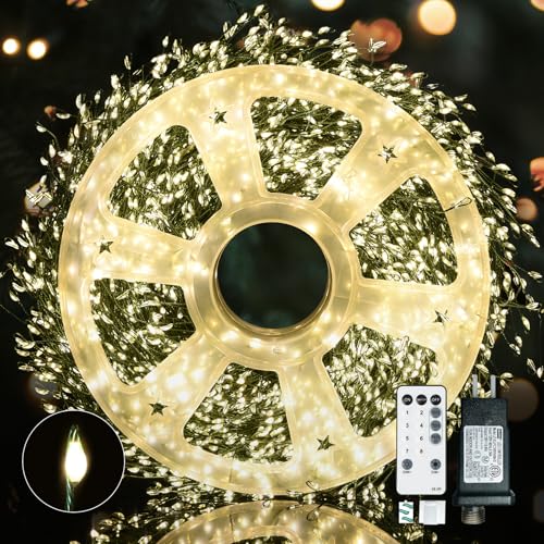 Dailyart 3000Led Fairy Lights Plug in 195Ft String Light with Timer Remote | Warm Cluster Lights Waterproof Twinkle Light for Bedroom Wreath Garland Window Wedding Christmas Tree Decoration, Green Wire - color: Green, size: 3000 LED