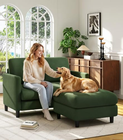 Welzona Loveseat Sofa with Ottoman, 51" Small L Shaped Teddy Couch Sofa | Comfy Teddy Fabric, Tool-free Setup, Washable Covers, All-wood Couch Sets for Living Room, Bedroom, Small Spaces, Green - color: Green, size: loveseat & ottoman