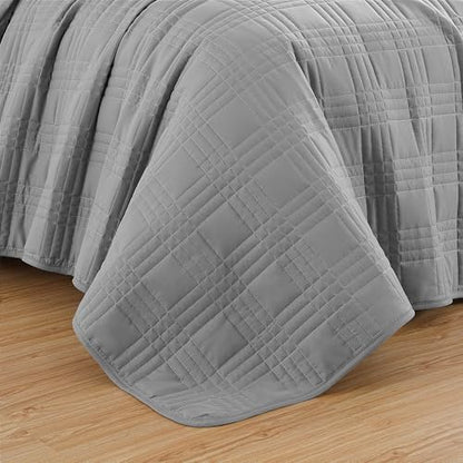Chezmoi Collection Kingston Queen Size Bedspread Set, 3-Piece Gray Oversized Quilted Microfiber Lightweight Bedspread Coverlet (100"x106") for All Seasons - color: Gray, size: Queen
