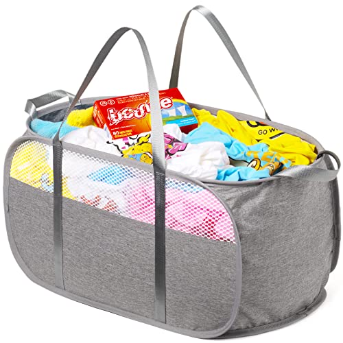 Pop Up Laundry Hamper, Holds 1.5 Loads, Honeycomb Breathable Laundry Basket | Designed at Dryer-Door Height for Easy Unloading, Collapsible with Strong Handles, Lightweight Carry, Tear-Proof Mesh