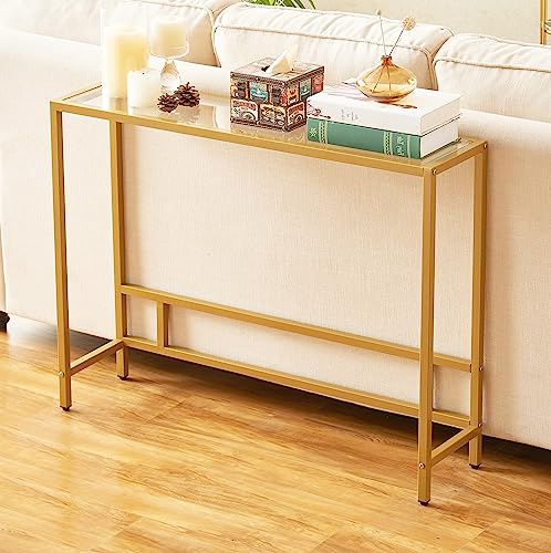 Small Modern Console Table for Entryway, Tempered Glass with Metal Frame Sofa Table for Living Room, Hallway, Office (Single-Layer, Gold) - color: Gold, style: Single-layer