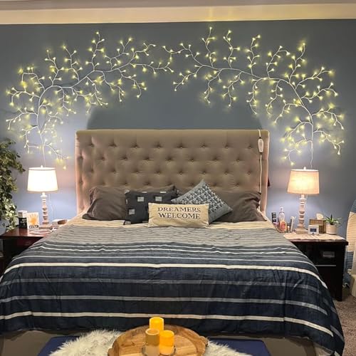2pcs Enchanted Willow Vine Lights with Remote, NIDISETPJAS Christmas Swags Decorations Indoor Room Decor, 18 Branches 144 LEDs Lighted Willow Vine Lights for Walls Bedroom Home Decor, White Branch - color: White, size: 2 Pcs