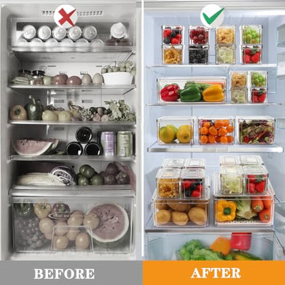 14Pack Fridge Organizer, Stackable Refrigerator Organizer Bins with Lids | BPA-Free Clear Plastic Storage Containers For Kitchen Cabinets, Fridge, Drinks, Fruits, Vegetables, Cereals, Counter Storage - size: 14-PACK