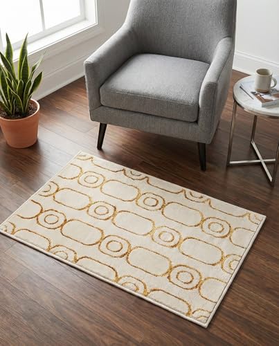 Rugs.com Vogue Geo Collection Rug – 2x3 White Medium-Pile Rug Perfect for Entryways, Kitchens, Breakfast Nooks, Accent Pieces - color: White and Gold, size: 2' x 3' Rectangular