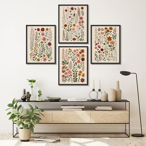 SIGNWIN Framed Poster Set Botanical Wildflower Illustration Gallery Illustrations Modern Art Decorative Minimalist Multicolor for Bedroom - 11"x14"x4 BLACK - color: AD03-2601-YUK02, size: 11"L x 14"W, style: Black Frame