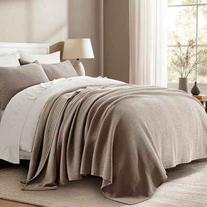100% Cotton Waffle Coverlet Set, Queen Size, Truffle Taupe Brown | Soft Premium Waffle Weave Cotton Bed Blanket, Lightweight Oversized Bedspread, All Season 3-Piece Bedding Set with 2 Shams - color: Truffle Taupe Brown, size: Full/Queen (92" X 96")