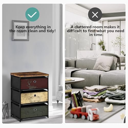 VASICAR Nightstand with 3 Drawers, Clothes Storage Organizer, Small Fabric Dresser for Bedroom, Closet, Entryway, Hallway, Nursery, Dorm - size: 12.6"D x 16.5"W x 25.2"H (3 Drawers)
