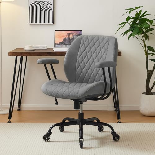YFO Modern Ergonomic Office Desk Chair, Grey Leather with Lumbar Support, Adjustable Height, Swivel, Armrests, for Office, Gaming, Reading, Relaxing - color: Grey, size: Mid Back