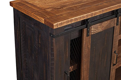Martin Svensson Home Rustic 65" Wood Entertainment Center, Black and Honey | Solid Pine, TV Stand, Sliding Doors, Adjustable Shelves & Cable Management, for TVs up to 70" - color: Antique Black and Aged Distressed Pine