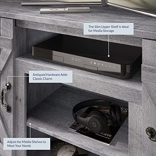 BELLEZE 47 Inch TV Stand & Media Entertainment Center TV Cabinet with Storage for TVs up to 50 Inch Console Table with Open Storage Shelves & Cabinets, Light Gray - color: Light Gray, style: 47"
