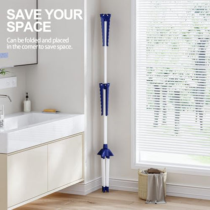 Clothes Drying Rack, 2-Tier 48 Hangers Foldable Blue | 2-Tier Design, 6 Rotatable Arms, 48 Hangers, 4-Leg Stable Base, Foldable, For Indoor Outdoor, RV Travel & Beach Use - color: Blue