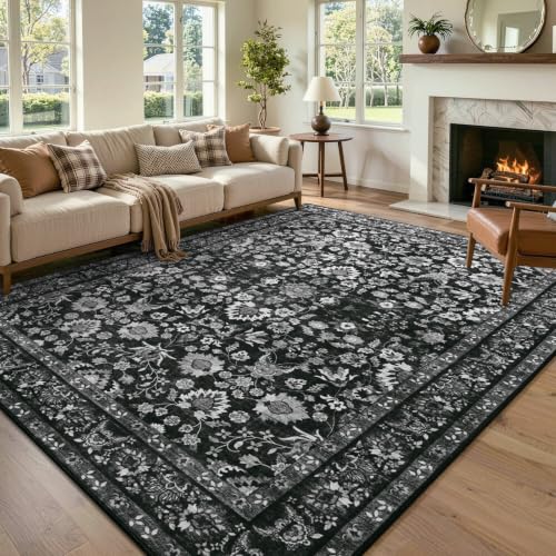 6x9 Ft Large Area Rugs for Living Room, Soft Non-Slip Machine Washable Rug, Vintage Stain Resistant Carpets for Bedroom Nursery Dining Room Home Decor (Black) - color: F06 Black, size: 6' x 9' (Rectangular)