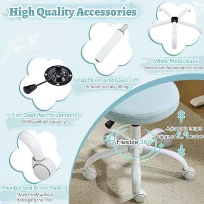 VINGLI Small Vanity Chair with Wheels for Girls.Cute Modern Adjustable Height Armless Office Desk Chair.360°Swivel Comfy Rolling Chair for Study, Make up Room,Small Space,Linen Light Blue - color: Linen Light Blue