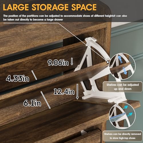 Maupvit Shoe Storage Cabinet with 3 Flip Drawers, Freestanding Organizer with Metal Legs for Entryway, Narrow Shoe Rack Cabinet, Rustic Brown - color: Rustic Brown, style: 3-Drawers
