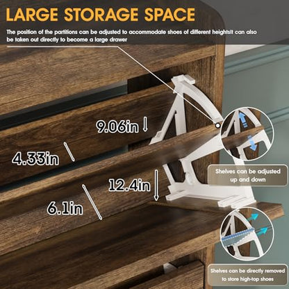 Maupvit Shoe Storage Cabinet with 3 Flip Drawers, Freestanding Organizer with Metal Legs for Entryway, Narrow Shoe Rack Cabinet, Rustic Brown - color: Rustic Brown, style: 3-Drawers