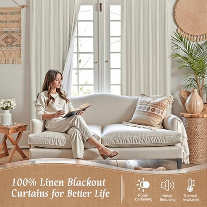 100% Blackout Linen Curtains for Bedroom 45 Inches 2 Panels, Stone | Linen Textured Thermal Window Drapes, Room Darkening, Privacy, Rod Pocket Back Tab Panels, with White Liner, 38 x 45 Inch - color: Stone, size: 38"W x 45"L (Pack of 2)