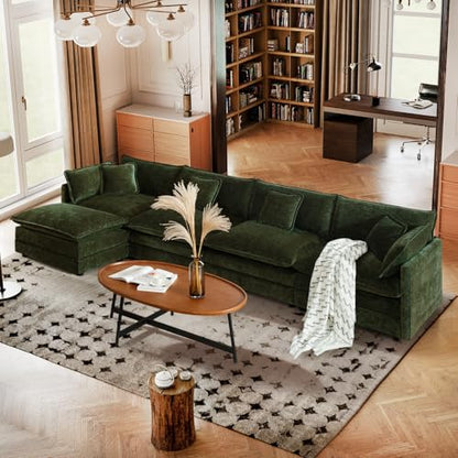 137" Chenille L Shaped Modular Sofa with Ottoman,Green | Randomly Assemble Modular Sofa Sets, Modern Recliner Deep Seat Sofa Set for Living Room,Office - color: Green, size: 4S+1O