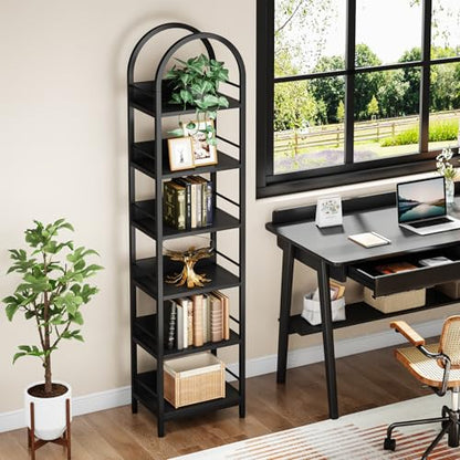 Tribesigns 78.7" Tall Bookcase, 6-Tier Slim Bookshelf, Narrow Book Shelf with Metal Frame, Industrial Bookcase for Living Room, Study, Bedroom, Black - color: Black