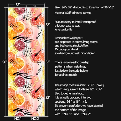 Fruit Oranges Peel and Stick self Adhesive Wallpaper - 96''x32'' - color: X08, size: 96"x32"