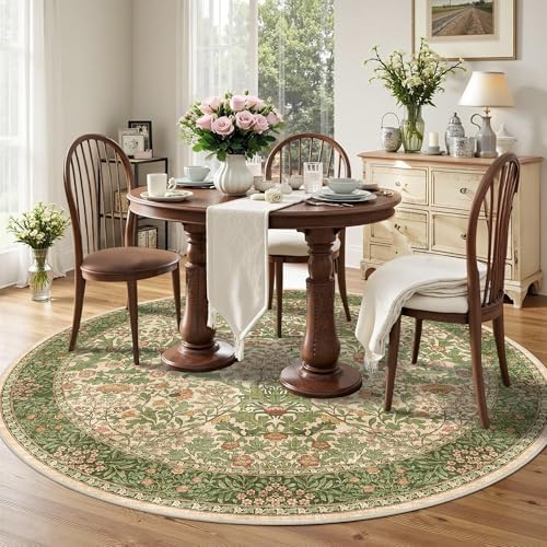 6ft Washable Area Rug Boho Non-Slip Carpet for Living Room Pink Green - color: Pink Green (Larger Pattern), size: 6' (Round)