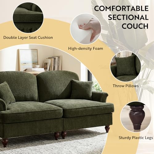 Modular Loveseat Sofa Couch, 2 Seat Comfy Chenille Sofa with Removable Ruffled Skirt, Flared Armrests, Sturdy Legs, Convertible Loveseat for Living Room, Bedroom, Apartment (Green) - color: Green, size: 76.4 Inch