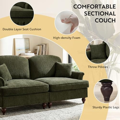 Modular Loveseat Sofa Couch, 2 Seat Comfy Chenille Sofa with Removable Ruffled Skirt, Flared Armrests, Sturdy Legs, Convertible Loveseat for Living Room, Bedroom, Apartment (Green) - color: Green, size: 76.4 Inch