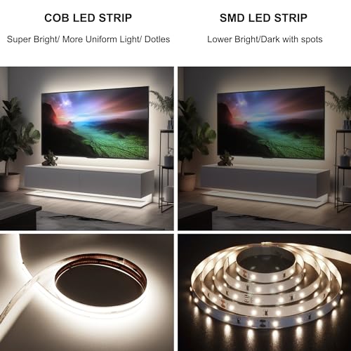 AXMOTUT 65.6ft COB LED Strip Light Natural White, High Bright LED Strips with 320LEDs,RF Remote and UL Power Supply,4000K Dimmable LED Lights for Bedroom,Kitchen,DIY Home Decoration, 2 Rolls of 32.8ft - size: 4000K/65.6ft
