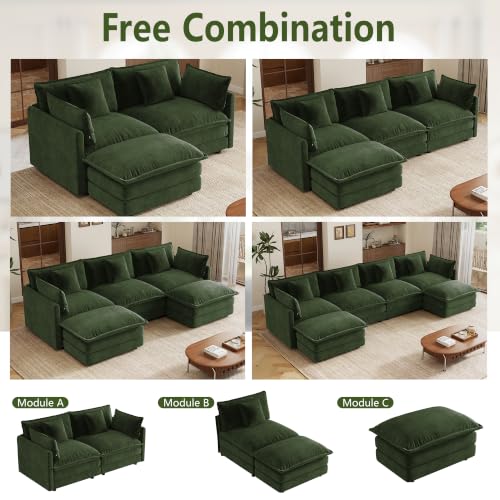 4 Seater Sectional Sofa,137 inch U-Shape,Green | Chenille Deep Seat Sofa with Pillow for Living Room, Bedroom and Apartment - color: Green, size: 137Inch-U