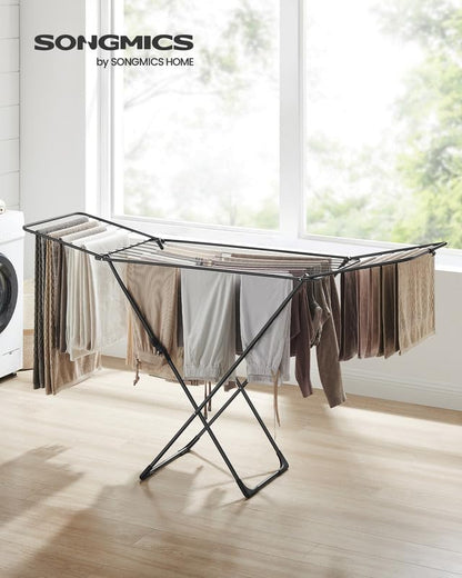 SONGMICS Clothes Drying Rack, Foldable, Heavy Duty, 2 Gullwings | Laundry Drying Rack for Hanging Clothes, Ink Black, BUNJI Collection ULLR540B01 - color: Black, style: 2 Gullwings（19.7"D)