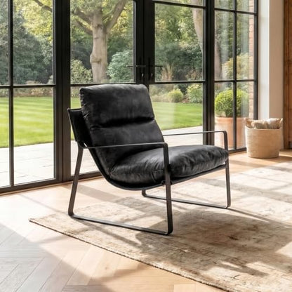 1-Pack Accent Chairs, PU Leather Living Room Chair, Black | Comfy Armchairs, Upholstered Lounge Armchair, Removable Seat Cushion, Black Metal Frame, For Reading Room, Bedroom, Balcony - color: Black-black Legs, size: 1PC