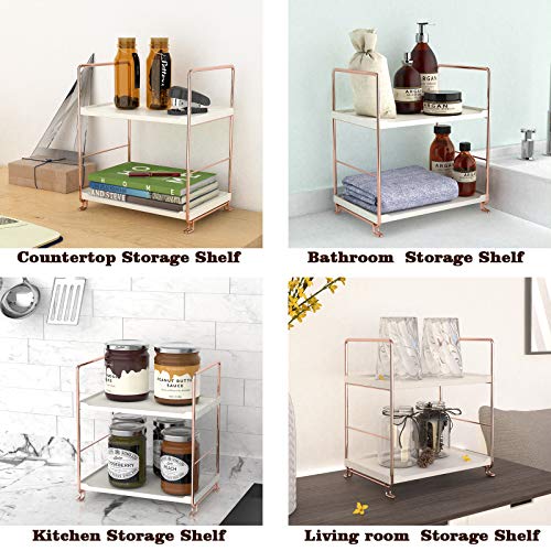 Plastic/Metal Freestanding Stackable Organizer Shelf,Bathroom Countertop Storage Shelf Cosmetic Organizer Holder Kitchen Spice Rack,2-Tier Standing Rack (Rose Gold) - color: Rose Gold