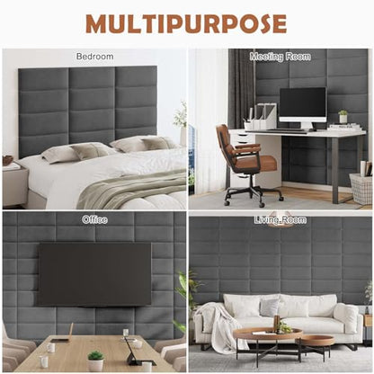 IFNOW Wall Mounted Headboard, Peel and Stick Panels, Dark Grey, King | Upholstered 3D Soundproof Acoustic Panels, Reusable and Removable, Padded Leather Bed Headboard, 12 Panels, 9.84" x 23.62" - color: Leather-dark Grey, size: King