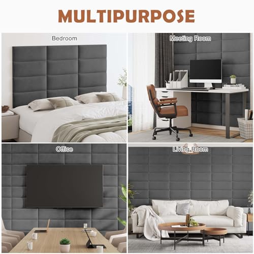 IFNOW Wall Mounted Headboard, Peel and Stick Panels, Dark Grey, Queen | Upholstered 3D Soundproof Acoustic Panels, Reusable and Removable, Padded Leather Bed Headboard, 6 Panels, 9.84" x 23.62" - color: Leather-dark Grey, size: Twin