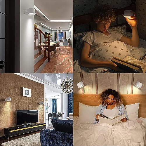 Deyagoo LED Wall Sconce, Rechargeable Wall Light with Remote-White | 3 Colors, Dimmable, Magnetic Rotating Head, 360 Degree Rotate - color: A-White
