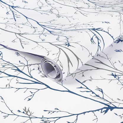 Grey Blue Tree Branches Peel and Stick Contact Paper 17.7" x 1181" Modern Tree Branch Removable Wallpaper Natural Wall Paper Self-Adhesive Vinyl for Drawer Liner Furniture Crafts Accent Walls - size: 17.7" x 1181"