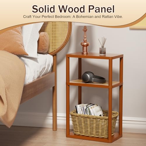 YGYQZ Rattan End Table, 3-Tier Narrow Side Table with Storage, Brown | Space-Saving Design, Slim Storage, Sturdy Construction, Modern Style, Ideal for Living Rooms & Bedrooms - color: Narrow-brown