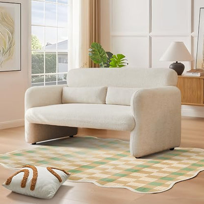 59" W Upgrade Lambswool Fabric Loveseat Sofa, Modern Love seat Couch, Upgrade Lambswool Fabric,Solid and Easy to Install, Upholstered 2-Seater Couch for Bedroom, Apartment, Living Room,Beige - color: Beige, size: 30.31"D x 59.08"W x 31.5"H