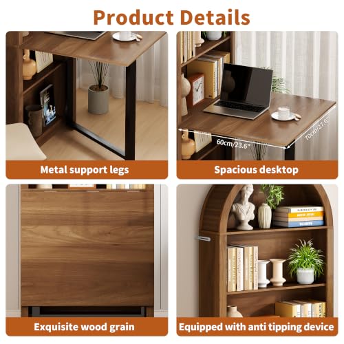 Folding Convertible Writing Table Fold-Out Murphy Desk Computer Desk | Space Saving Arched Foldable Desk Cabinet with Storage,Multi-Function folding table for Small Spaces,Home Office,Bedroom