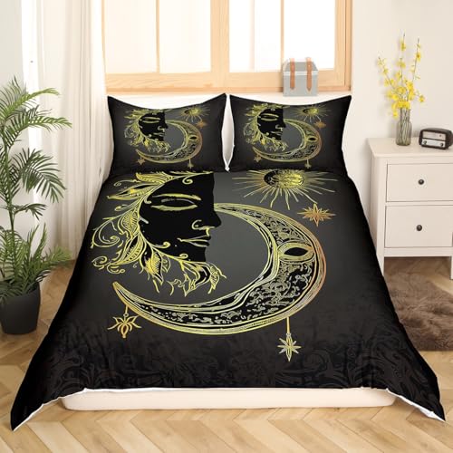Feelyou Sun and Moon Printed Bedding Set Bohemian Tribal Duvet Cover for Kids Adults Boho Exotic Comforter Cover Galaxy Astrology Bedspread Cover Bedroom Collection 3Pcs Queen Size - color: Multi 10, size: Queen